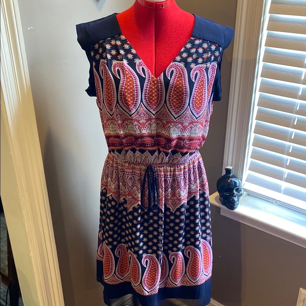 Enfocus Studio Navy and pink Paisley Mini Dress